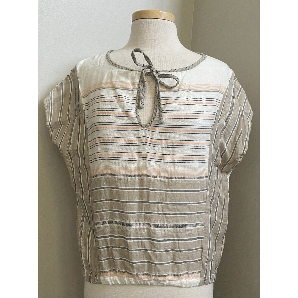 prAna Women's Small Neutral Striped Organic Cotton Recycled Breathe Tee